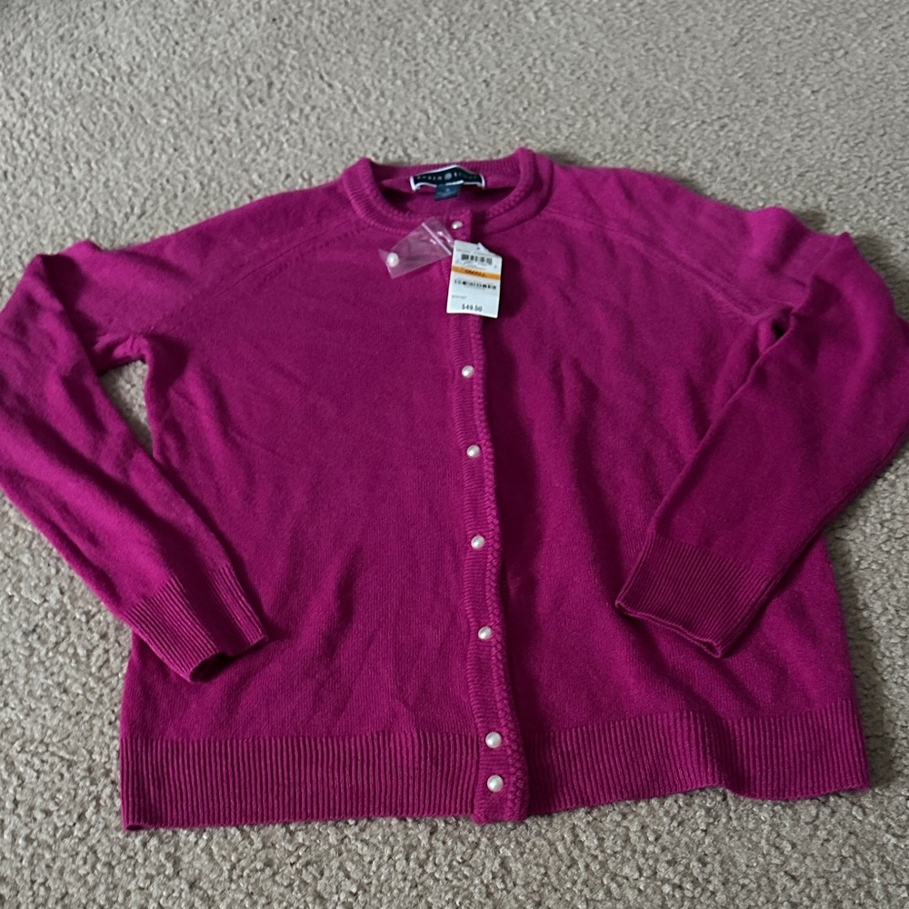 Karen Scott Fuchsia Button-Up Cardigan